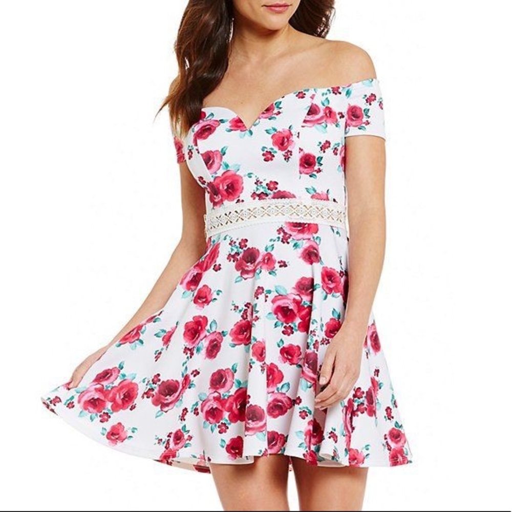 B Darlin Floral Off-The-Shoulder Fit & Flare Dress